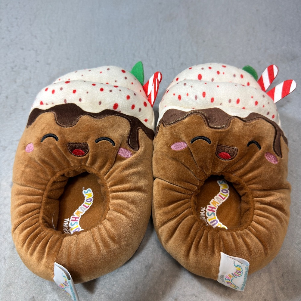 Squishmallows Plush Slippers Kids Size Small Brown Hot Cocoa Sundae Holiday Gift